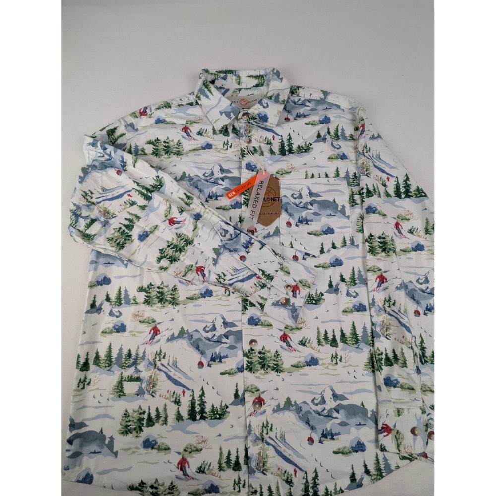 Free Planet Mens Large Relaxed Fit Winter Ski Scene Button Down Shirt New L